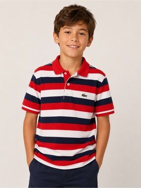 Lacoste Kids Red, White & Navy Striped Polo Shirt